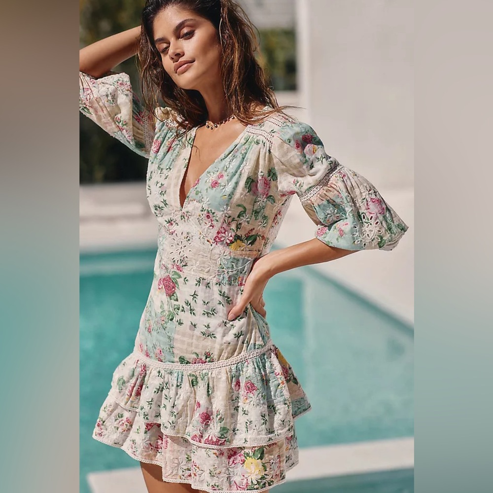 Women’s ANTHROPOLOGIE Barok Paris ruffled v-neck mini dress- Size Medium